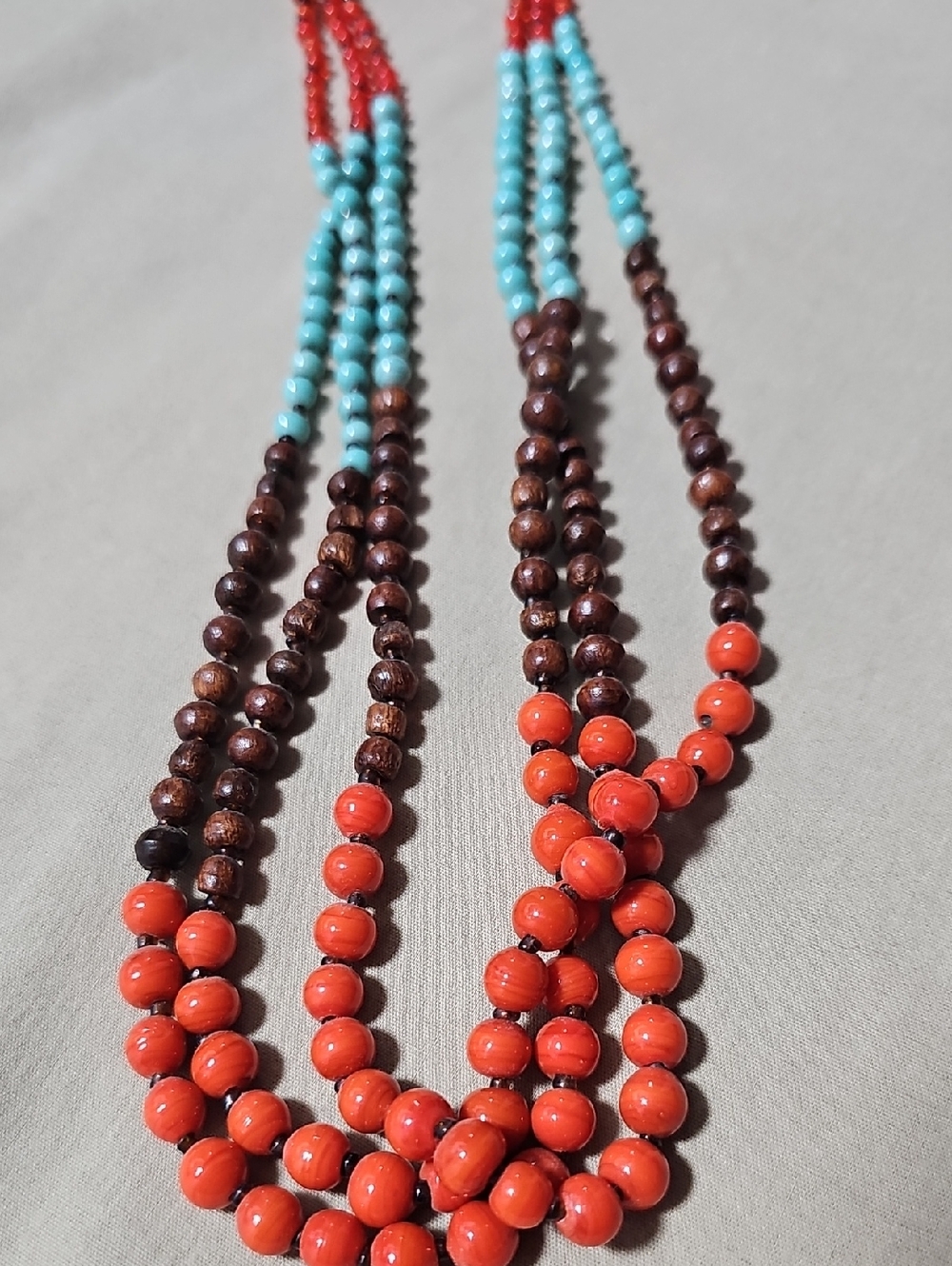 Beaded Multi-Strand Women's Necklace - Turquoise Blue, Coral, Brown